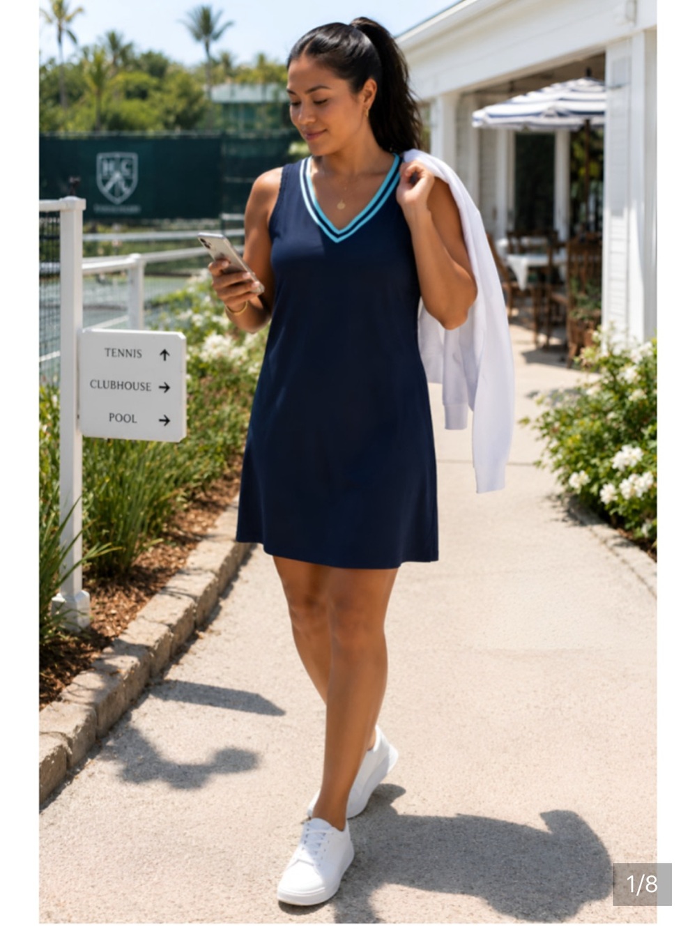 Sincerely Jules Navy Sporty V-Neck Athletic Dress Country Club Prep | Size Large